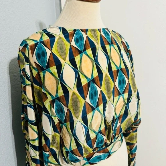 Zara Multicolored Round Neck Bohemian Printed Open Back Tied Top Sz M - Picture 9 of 15
